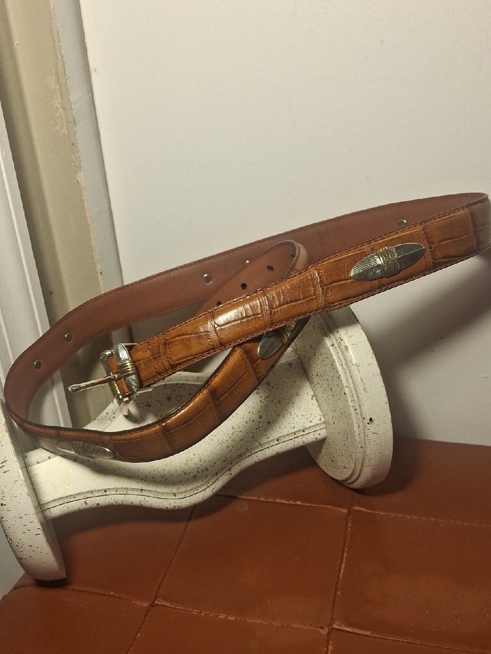 Men's Brown Leather Belt with Decorative Silver Accents